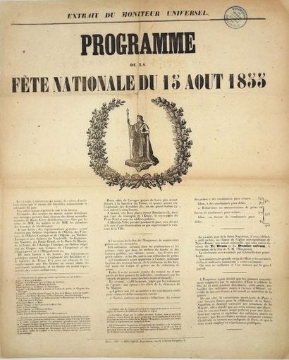 null (PARIS) - ST NAPOLÉON 1855. Programme de la FÊTE NATIONALE du 15 Août 1855 à...