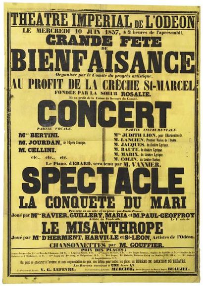 null (PARIS) - «THÉATRE IMPÉRIAL DE L'ODÉON, le 10 Juin 1857, GRANDE FÊTE DE BIENFAISANCE...