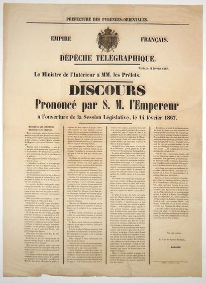 NAPOLÉON III 1867. PYRÉNÉES-ORIENTALES - DISCOURS Prononcé par S. M. L'EMPEREUR à...