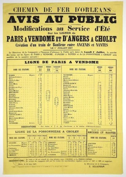 null «CHEMIN DE FER D'ORLÉANS.» 1867 - «Avis au Public. Modifications au Service...