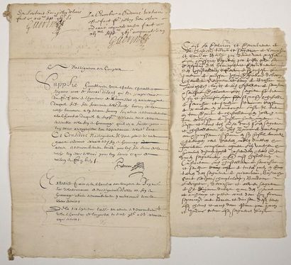 null SAINTONGE. 2 pieces 1) Count of SEMOUSSAC (17) from the Year 1612 - Manuscript...