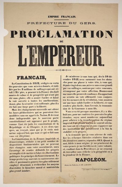 null «GERS - Proclamation de L'EMPEREUR NAPOLÉON III, Palais des Tuileries le 23...