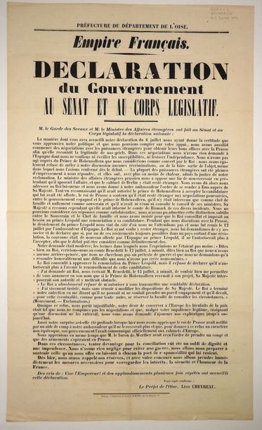 null OISE. DÉCLARATION DE LA GUERRE DE 1870 - «EMPIRE Français. Déclaration du Gouvernement...