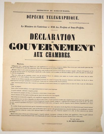 null (SEINE-ET-MARNE). PARIS EN ÉTAT DE SIÈGE, 9 Août 1870 - «Déclaration du Gouvernement...