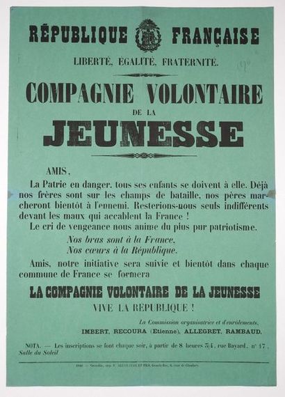 GRENOBLE (Isère) «COMPAGNIE VOLONTAIRE DE LA JEUNESSE» - (Octobre 1870) - «Amis,...