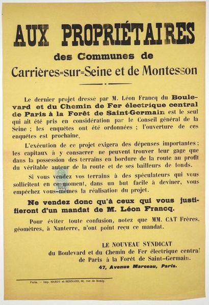 YVELINES «Aux Propriétaires des Communes de Carrières-sur-Seine et de Montesson»...