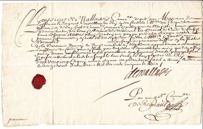 null ARNAY LE DUC (CÔTE D'OR). 1653. Pièce signée DE MALASSIS Commissaire Député...