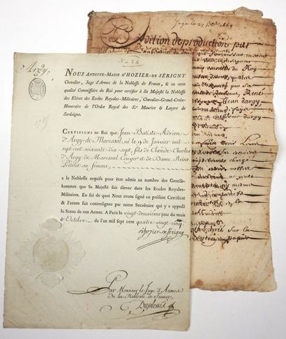 null (ÉCOLES ROYALES-MILITAIRES)
Certificat de Noblesse pour Jean-Baptiste-Adrien...