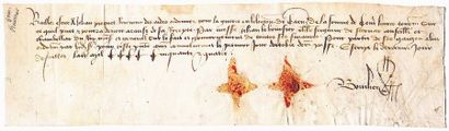null NORMANDY. CHARTER OF 1454. CAEN (14). Mandate to pay the pledges due to Jean...