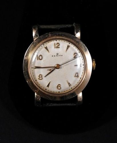 null ZENITH, Boîtier de montre d'homme en or jaune, 750 MM, fond crème, chiffre mixte,...
