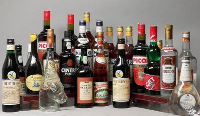 null  26 bouteilles ALCOOLS DIVERS A VENDRE EN L'ETAT 2 Martini, 1 Get 27, 1 Vodka,...