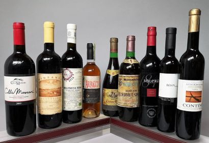 null  9 bouteilles VINS ETRANGERS ESPAGNE (dont 1 XERES), GRECE et ITALIE 1 bouteille...