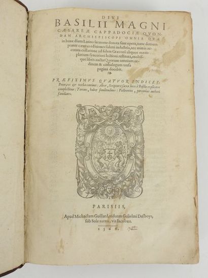 null Basile de Césarée: Divi Basilii magni caesare Cappadociae…Paris, Guillar, 1566....