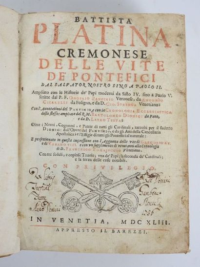 null PLATINA: Battista Platina cremonese : delle vite de Pontifici…Venise, Barezzi,...