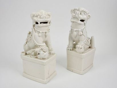 CHINE Paire de chiens de Fô en porcelaine émaillée blanc
XIX° siècle
H 27 cm
Accidents...