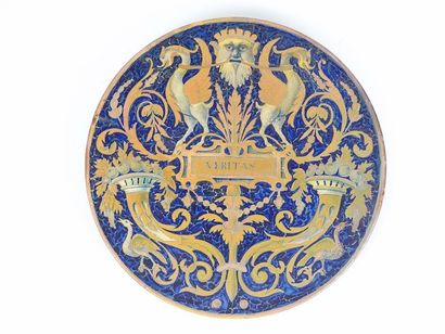 null Dish Polychrome
ceramic dish with allegorical motifs of two fantastic winged...
