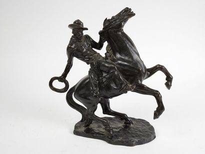 John Barney Weaver (1920-2012) Bronze with black patina representing a rider and...