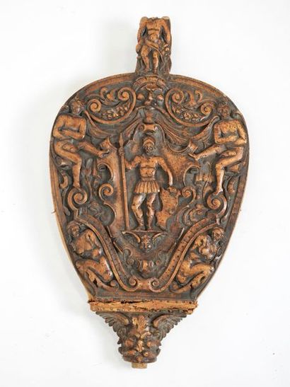 null Bellows in carved wood with neo renaissance decoration on one side and floral...