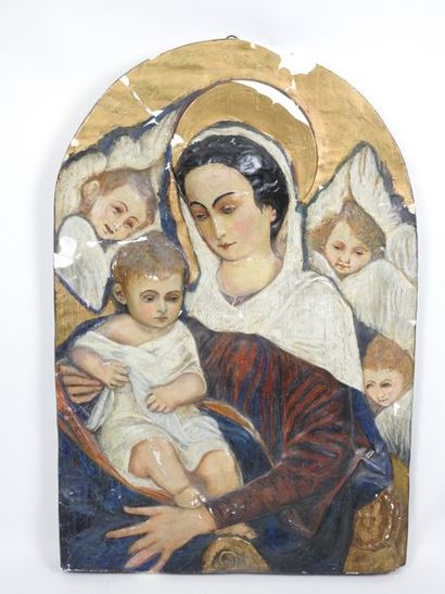 null Bas-relief representing a Virgin and Child
Oil on stucco panel
H 84 cm
Accidents...