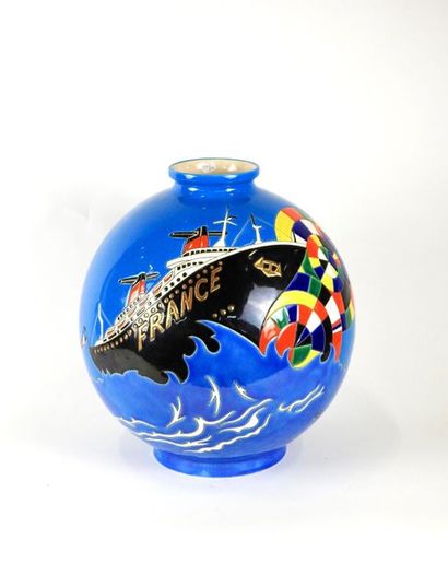 Danillo Curetti France Large ball vase in porcelain and Longwy
enamels Limited edition...