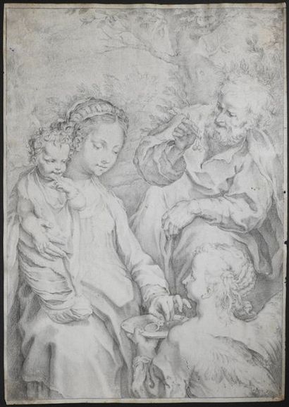 Ecole italienne vers 1700, suiveur de Federico Barocci La Sainte Famille ou Le repas...