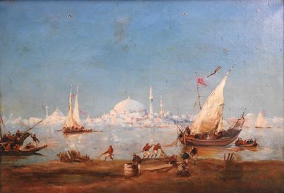 ECOLE ORIENTALISTE DU XIX° SIÈCLE View of Istanbul
Oil on canvas
38 x 55 cm
Accidents...