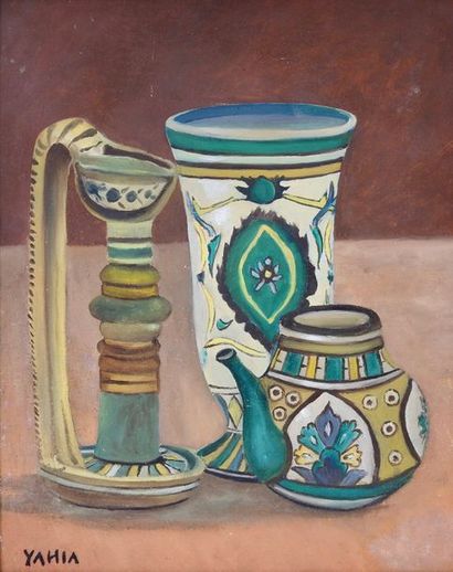 YAHIA (1902-1969) Still life with Nabeul
earthenware Oil on canvas.
Signed lower...
