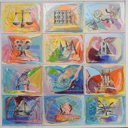 Calman Shemi (né en 1939) Composition à compartiments
Huile sur papier marouflé
Signé...
