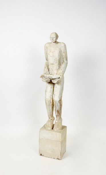 Axel CASSEL (1955-2015) «Figure tenant une Barque»
Sculpture en bois stuqué
Monogrammé...