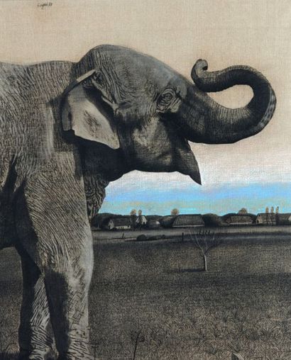 Antonio Segui (Né en 1934) Eléphant, 1973
Technique mixte sur toile de lin signée...