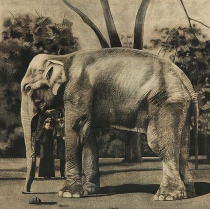 Antonio Segui (Né en 1934) Elephant, 1973
Mixed media on linen canvas signed and...