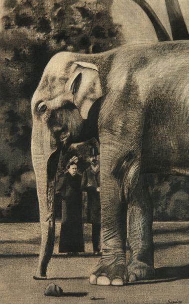 Antonio Segui (Né en 1934) Elephant, 1973
Mixed media on linen canvas signed and...