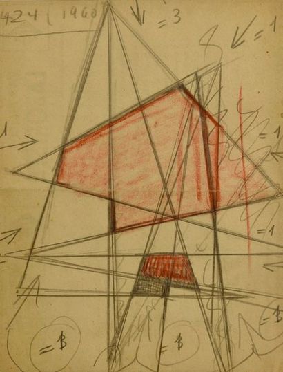 Raul LOZZA (1939-1997) Composition, ca. 1940
Mixed media on unsigned and dated paper...