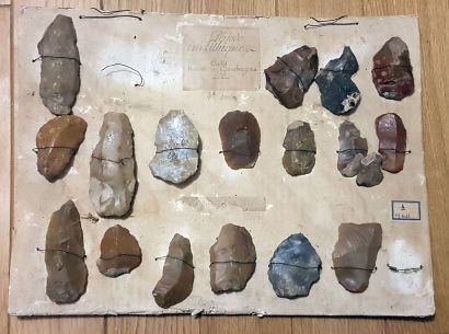 null Museum presentation plaque of flint tools found in Gombergean (Loir et Cher)...
