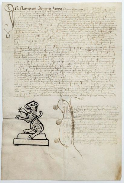 null LÉOPARD. Parchemin de 1530 (22,5 x 15) signé «Paulus Leopardus de Colombarus»...
