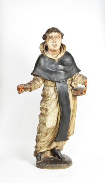 null Moine ou Saint en bois sculpté polychrome.
XVIII° siècle
Manques visibles divers.
H...
