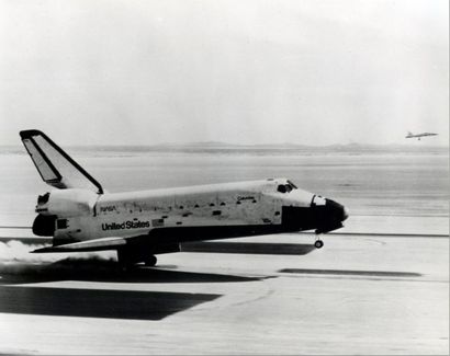null 1st landing of Space Shuttle Columbia on the California base at Edwards on April...