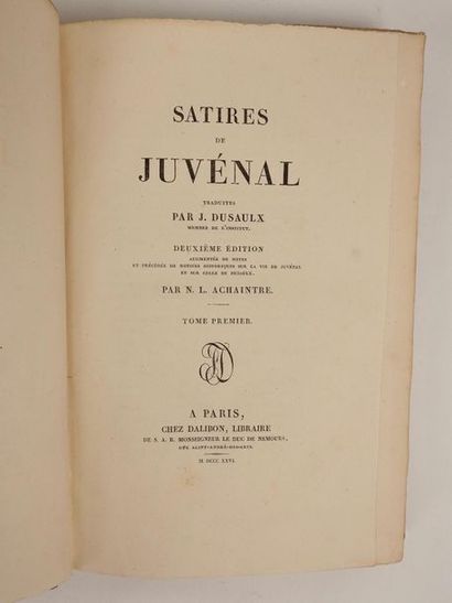null JUVENAL: Satires. Traduites par J. Dusaulx. Dalibon, 1826. 2 vol. grand in-8...