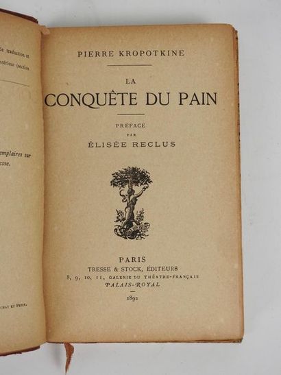 null KROPOTKINE (P.): La Conquête du pain. Tresse et Stock, 1892. In-12 demi-chagrin...