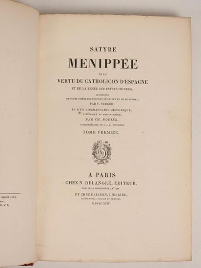 null Satyre Ménippée…Delangle, 1824. 2 vol. in-8 demi-maroquin rouge d'époque, dos...