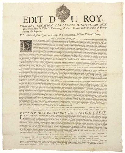 null PARIS. BORDEAUX (33). 1704. BOUCHERIE - “Édit du ROY portant Création des Offices...