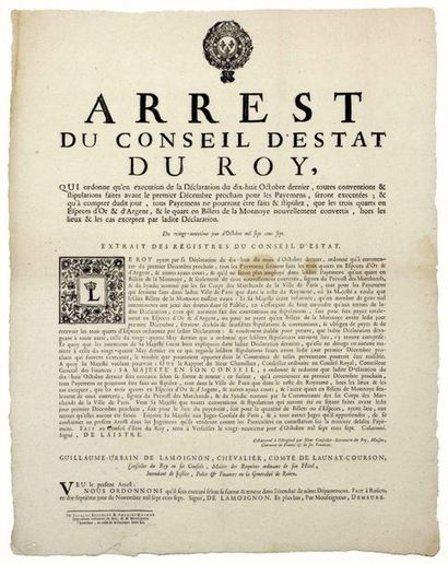 null Généralité de ROUEN (76). 1707. MONNAIE D'OR & D'ARGENT. «Arrest du Conseil...