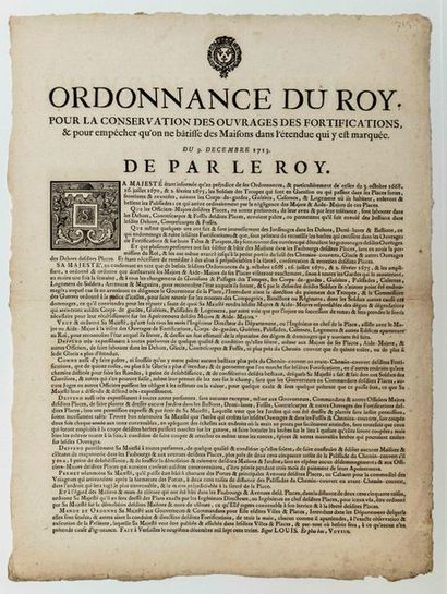 null - FORTIFICATIONS. 1713. «Ordonnance du Roy (LOUIS XIV) pour la conservation...