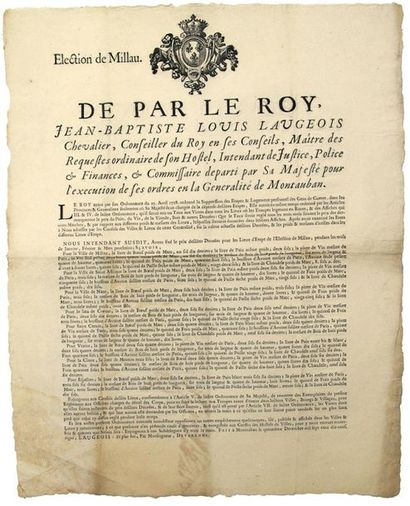 null AVEYRON. 1719. ÉLECTION DE MILLAU (12). «De par le Roy, Jean-Baptiste Louis...
