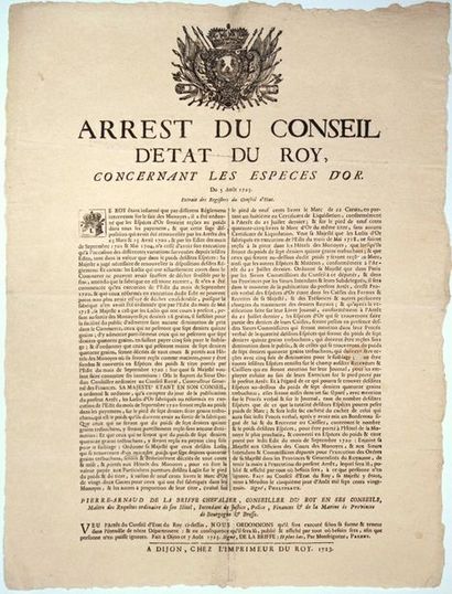 null MONNAIE D'OR. 1723. BOURGOGNE & BRESSE. CÔTE D'OR - “Arrest du Conseil du Roy,...