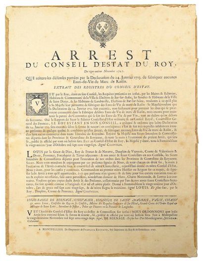 null 1727. LANGUEDOC. «Arrest du Conseil d'État du Roy, qui réitère les défenses......
