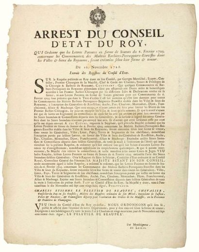 null - 1728. CHAMPAGNE. “Arrest du Conseil d'Estat du Roy, qui ordonne que les Lettres...