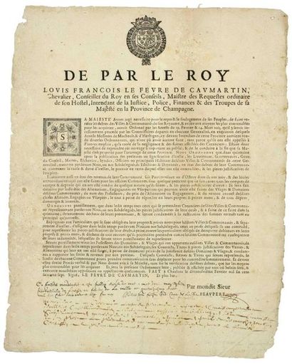 null CHAMPAGNE. 1667. DETTES DES VILLES. Ordonnance de «Louis François De CAUMARTIN,...