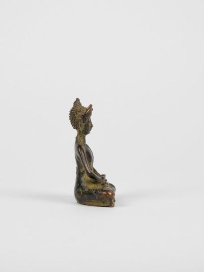null Bouddha assis en méditation.Bronze.Siam.XIX-XXès.H :9cm.