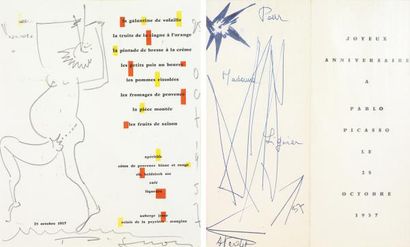 Edouard Pignon (1905-1993) et André Verdet (1913-2004) Dédicace sur le menu d'anniversaire...